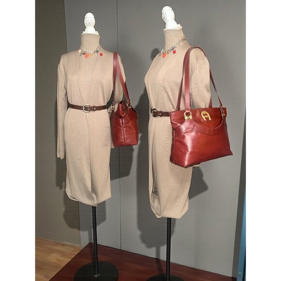 VTG Etienne Aigner Oxblood Red Leather Shoulder Bag & Belt Set 70s-80s Germany - Picture 2 of 13